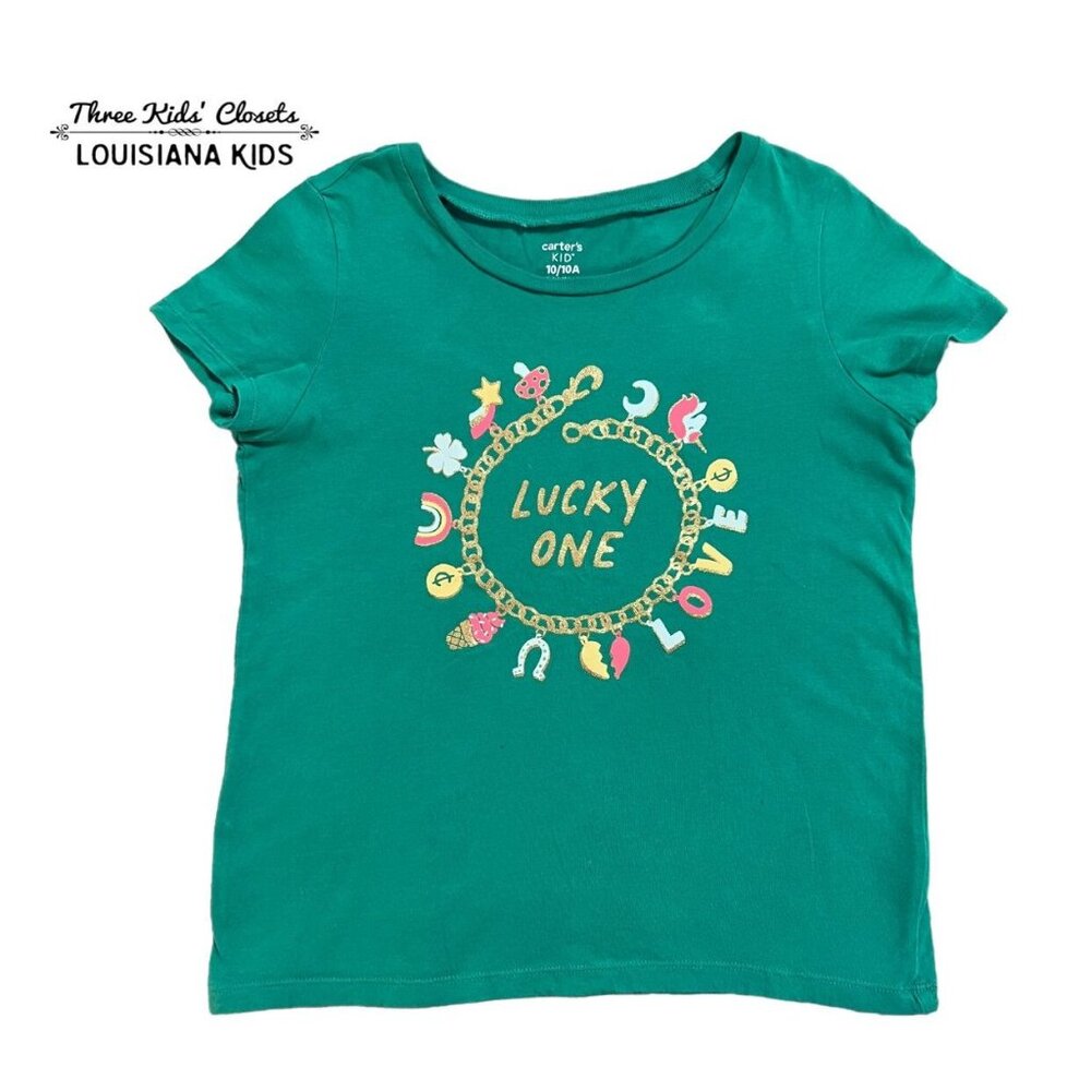 Carter's Kid Sz 10 Green Lucky One Charm Bracelet Shirt